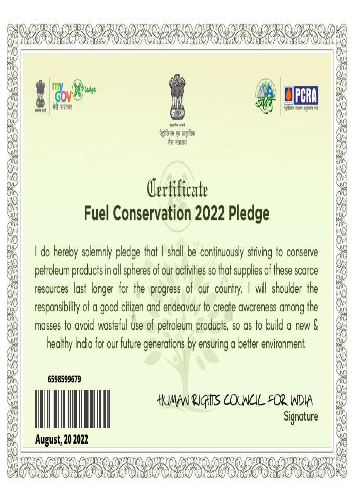Fuel Conservation 2022 Pledge